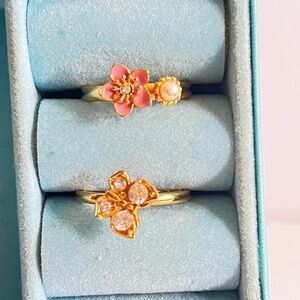 Vintage Juicy Couture Floral & Butterfly (Gold and Pink) Ring Set   SZ-5